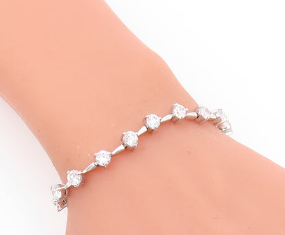 925 Sterling Silver Vintage Bracelet Minimalist Round CZ Band  BT11011