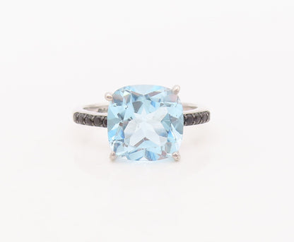 925 Sterling Silver Vintage Ring Square Cut Blue Topaz & Spinel  Sz 7 RG29890