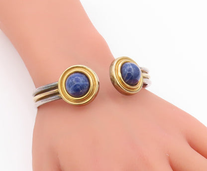 925 Sterling Silver Vintage Bracelet GREECE Grooved Cabochon Gemstone  BT11182