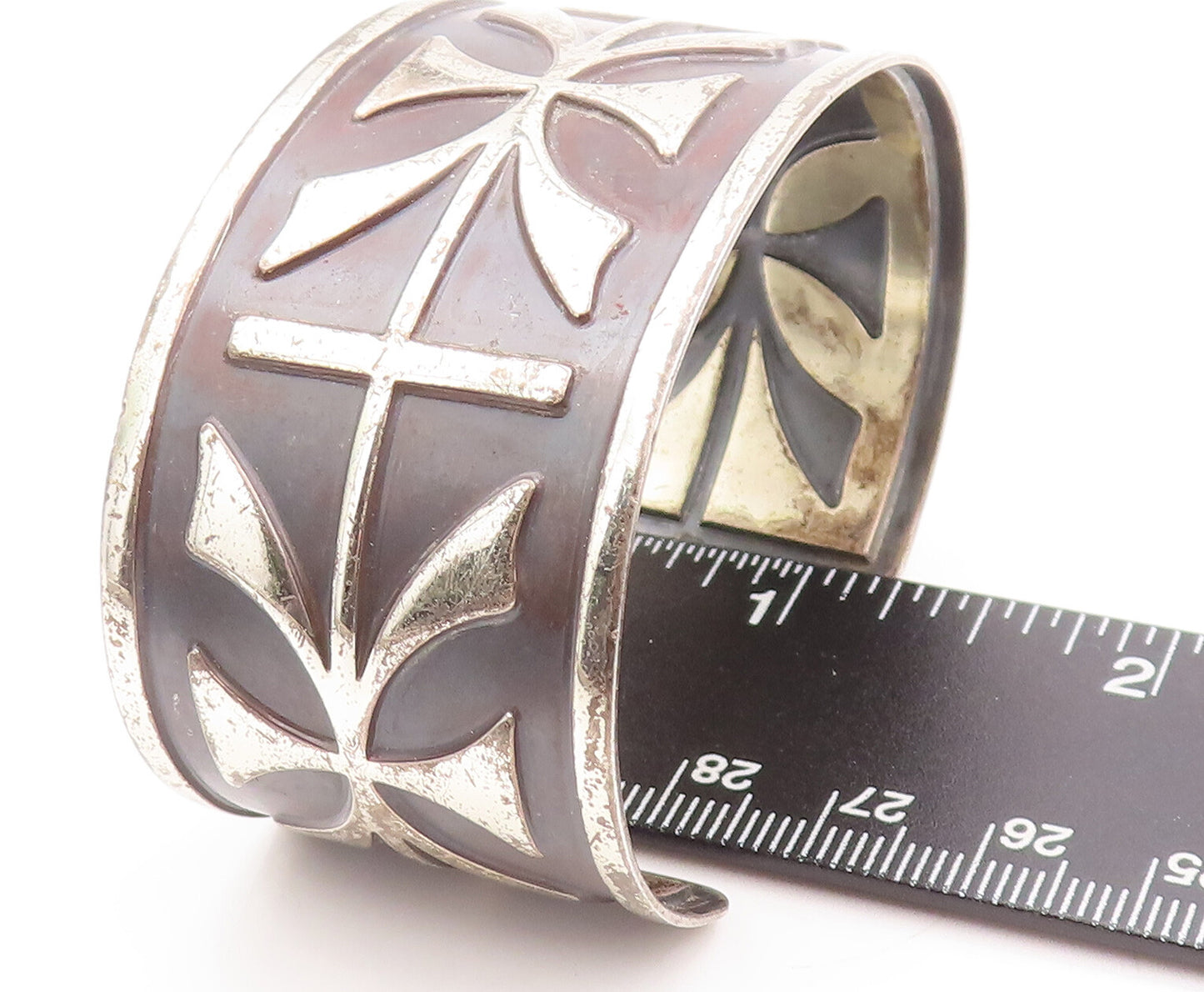925 Sterling Silver Vintage Bracelet Antique European Floral Etched Cuff BT10554