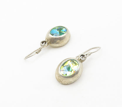 MEXICO 925 Sterling Silver  Vintage Shiny Glass Art Oval Drop Earrings  EG7845