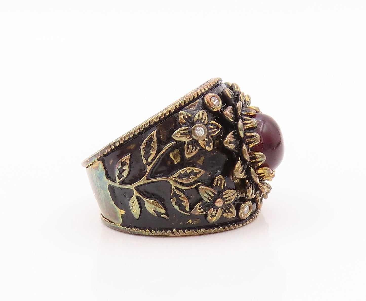 925 Sterling Silver Vintage Ring Gold Plated Floral CZ Gemstone  Sz 7  RG32313