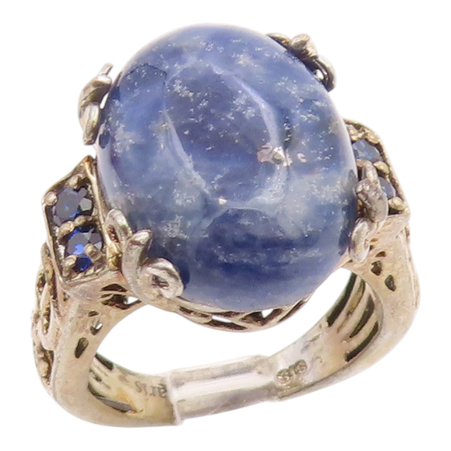 925 Sterling Silver Vintage Ring KARIS Lapis Lazuli Band  Sz 6  RG35656