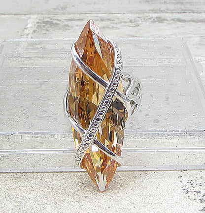 925 Silver  Marquise Cut Faceted Citrine Wrapped Solitaire Ring Sz 7  RG1594