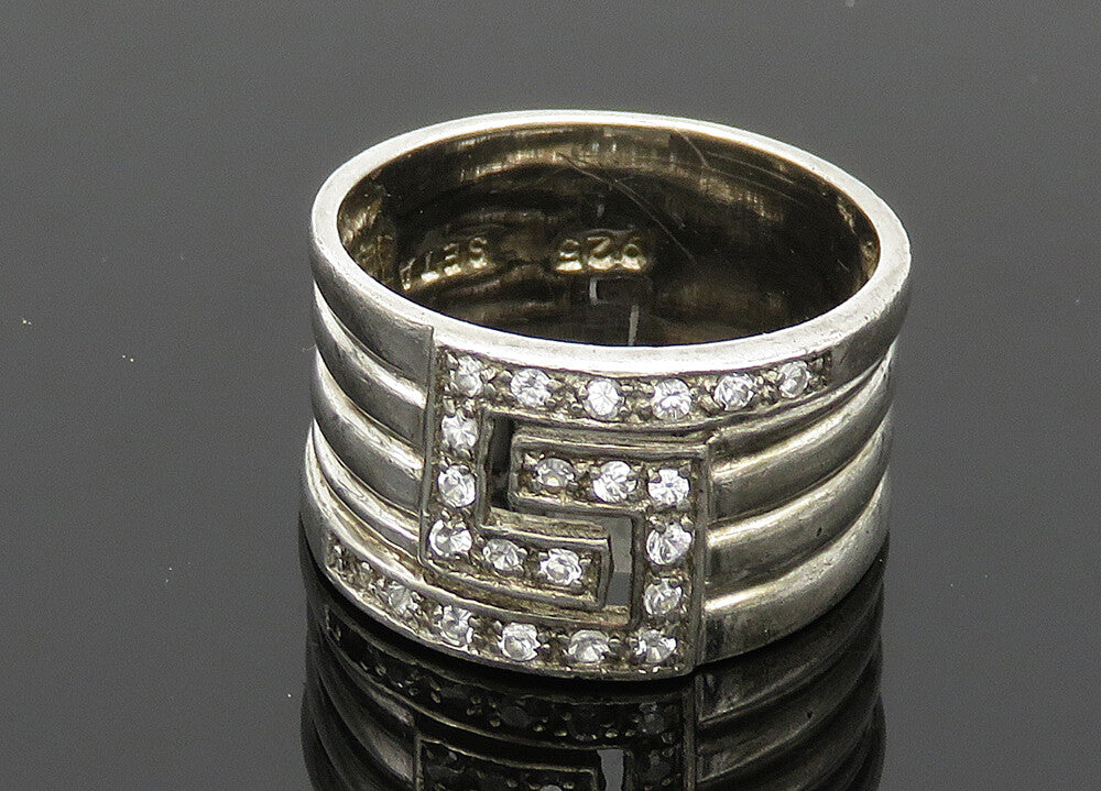 SETA 925 Sterling Silver  Vintage Topaz Shiny Ribbed Band Ring Sz 9  RG20074