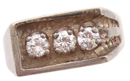 925 Sterling Silver Vintage Ring Three Stone CZ Rectangular Band  Sz 10  RG33545