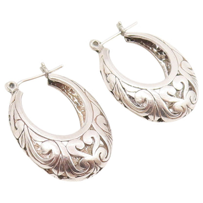 925 Sterling Silver Vintage Earrings Classic Openwork Scroll Hoops  EG14463