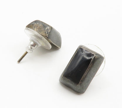 925 Sterling Silver  Vintage Inlaid Black Onyx Square Drop Earrings  EG7498