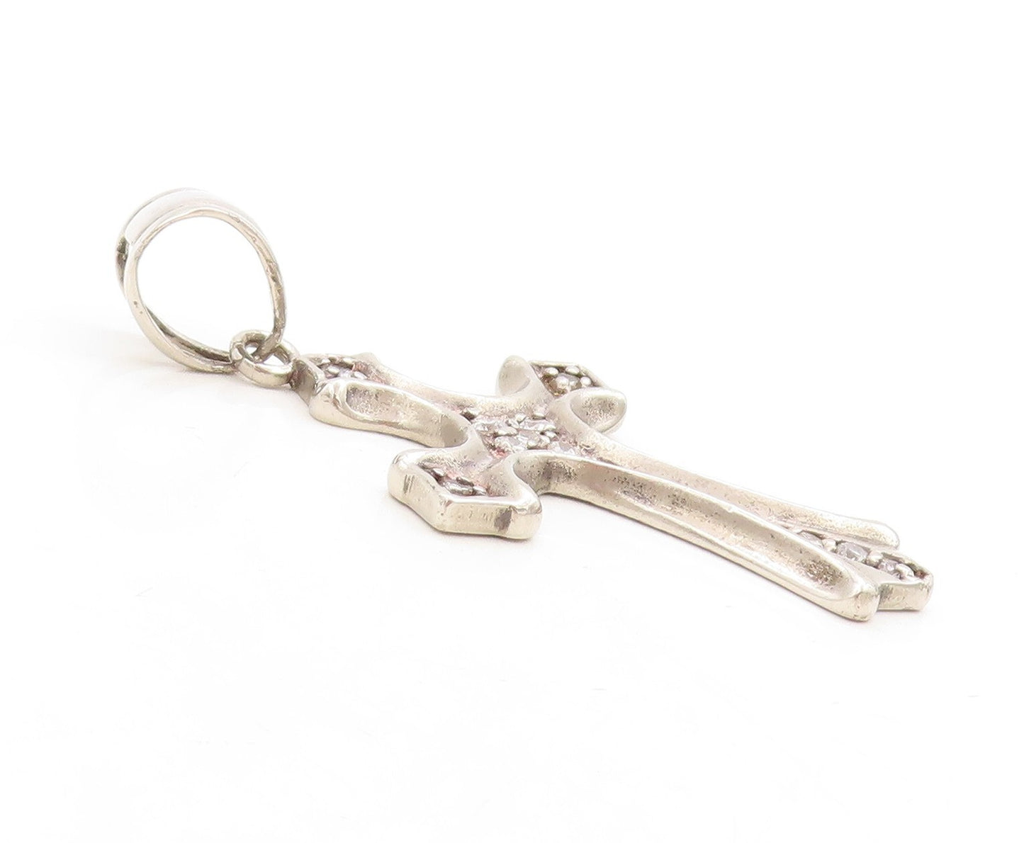 925 Sterling Silver Vintage Pendant Dark Tone CZ Inlay Religious Cross PT23853