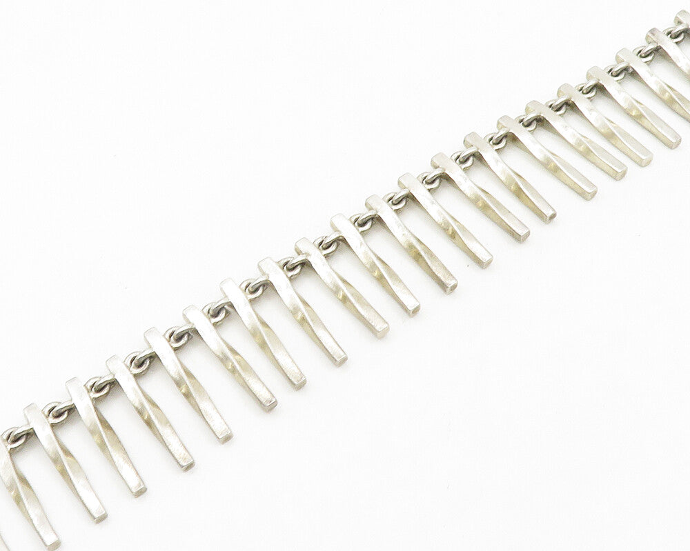 MEXICO 925 Sterling Silver  Vintage Shiny Twist Bar Chain Necklace  NE3185