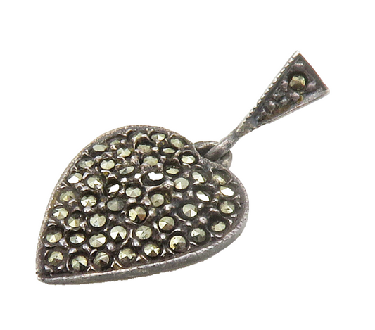 925 Sterling Silver  Vintage Petite Marcasite Love Heart Pendant  PT11710