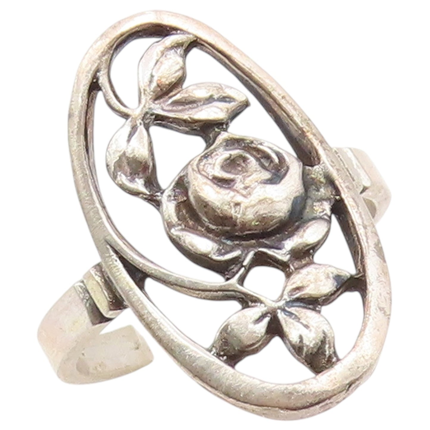 925 Sterling Silver Vintage Ring Classic Floral Rose Openwork Band Sz 7 RG36535