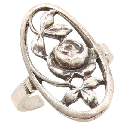 925 Sterling Silver Vintage Ring Classic Floral Rose Openwork Band Sz 7 RG36535