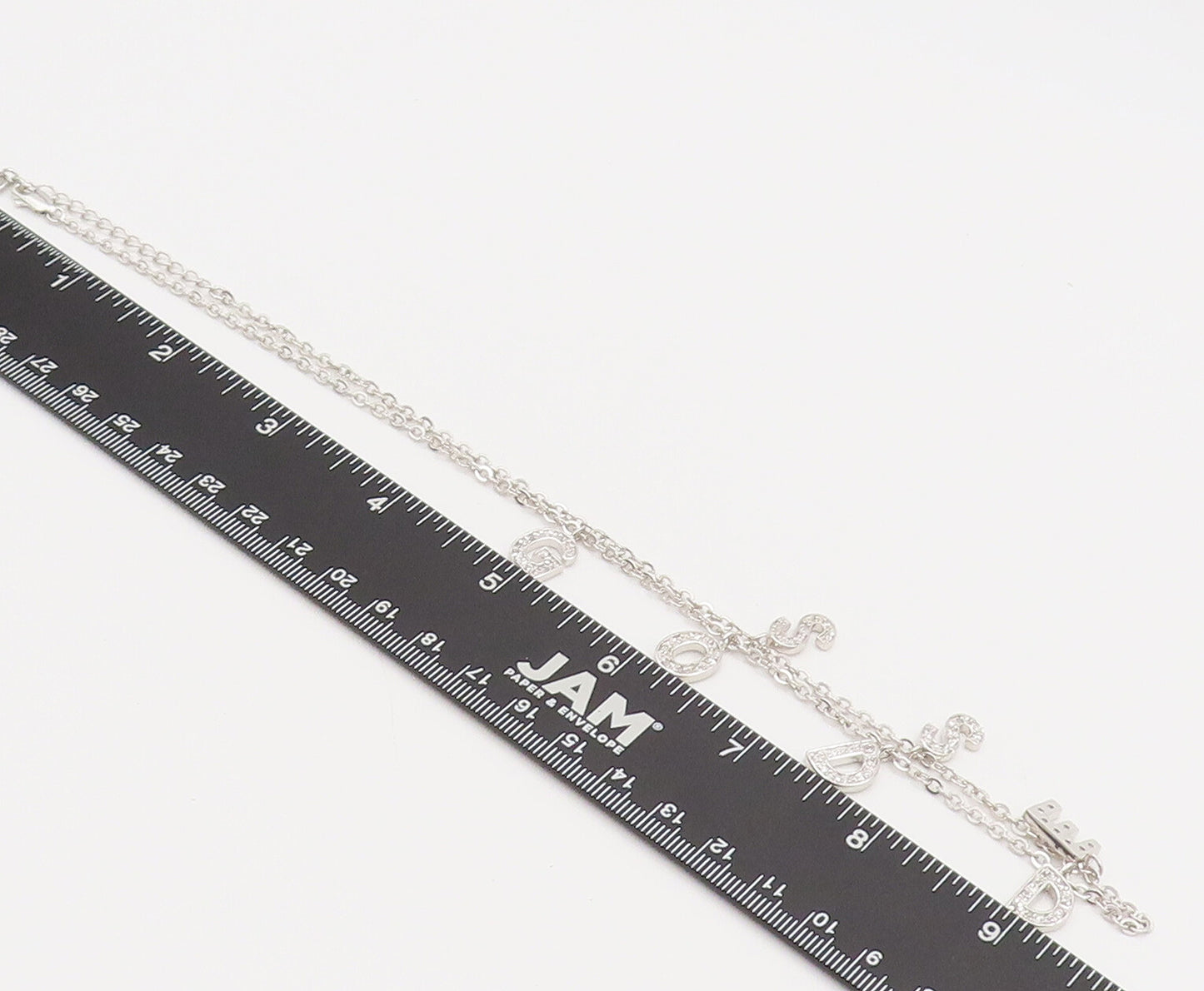 925 Sterling Silver  Vintage Dangling Letters Goddess CZ Necklace  NE4037