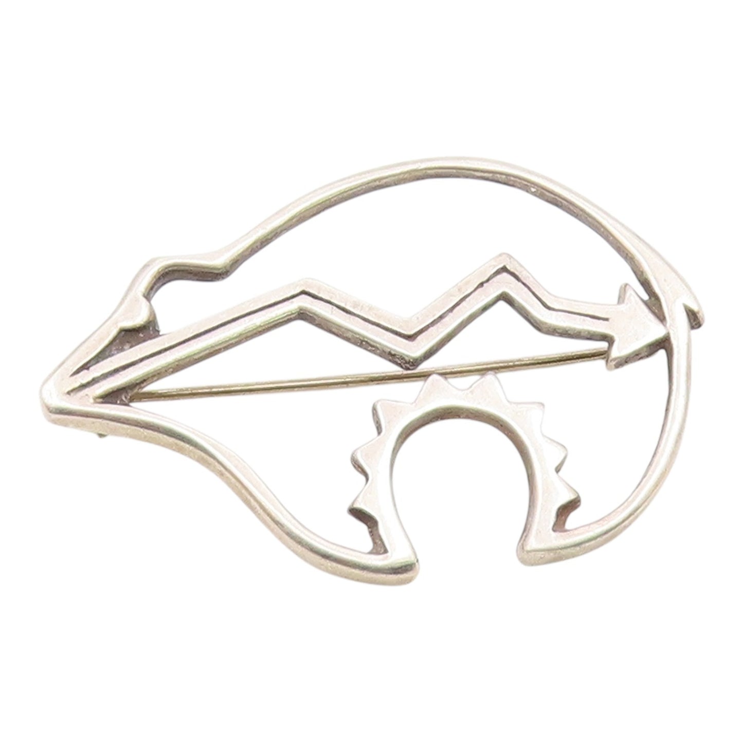 NAVAJO 925 Silver  Vintage Minimalist Bear & Arrow Cutout Brooch Pin  BP9754