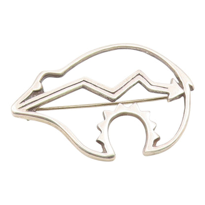 NAVAJO 925 Silver  Vintage Minimalist Bear & Arrow Cutout Brooch Pin  BP9754