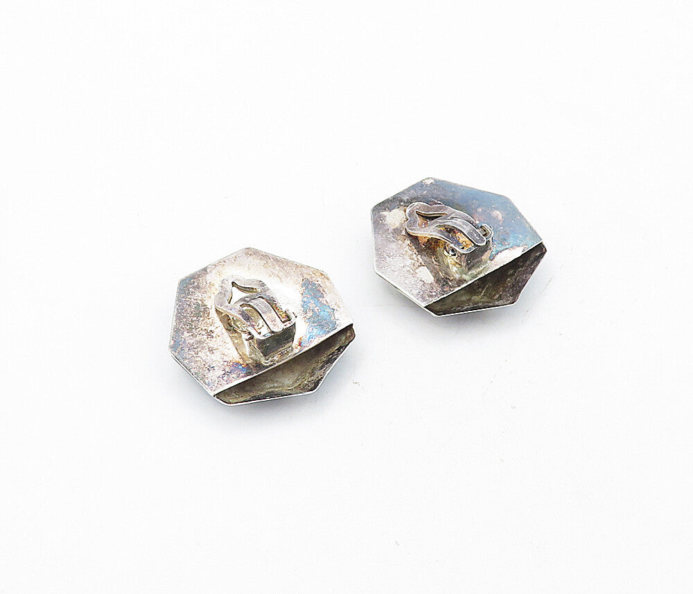 925 Sterling Silver  Vintage Dark Tone Geometric Non Pierce Earrings  EG4222