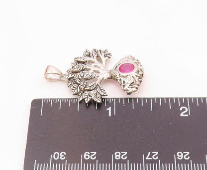 925 Sterling Silver  Vintage Carved Tree Of Life Tourmaline Pendant  PT20948