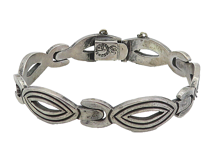 MEXICO 925 Sterling Silver  Vintage Dark Tone Hinge Link Chain Bracelet BT2732