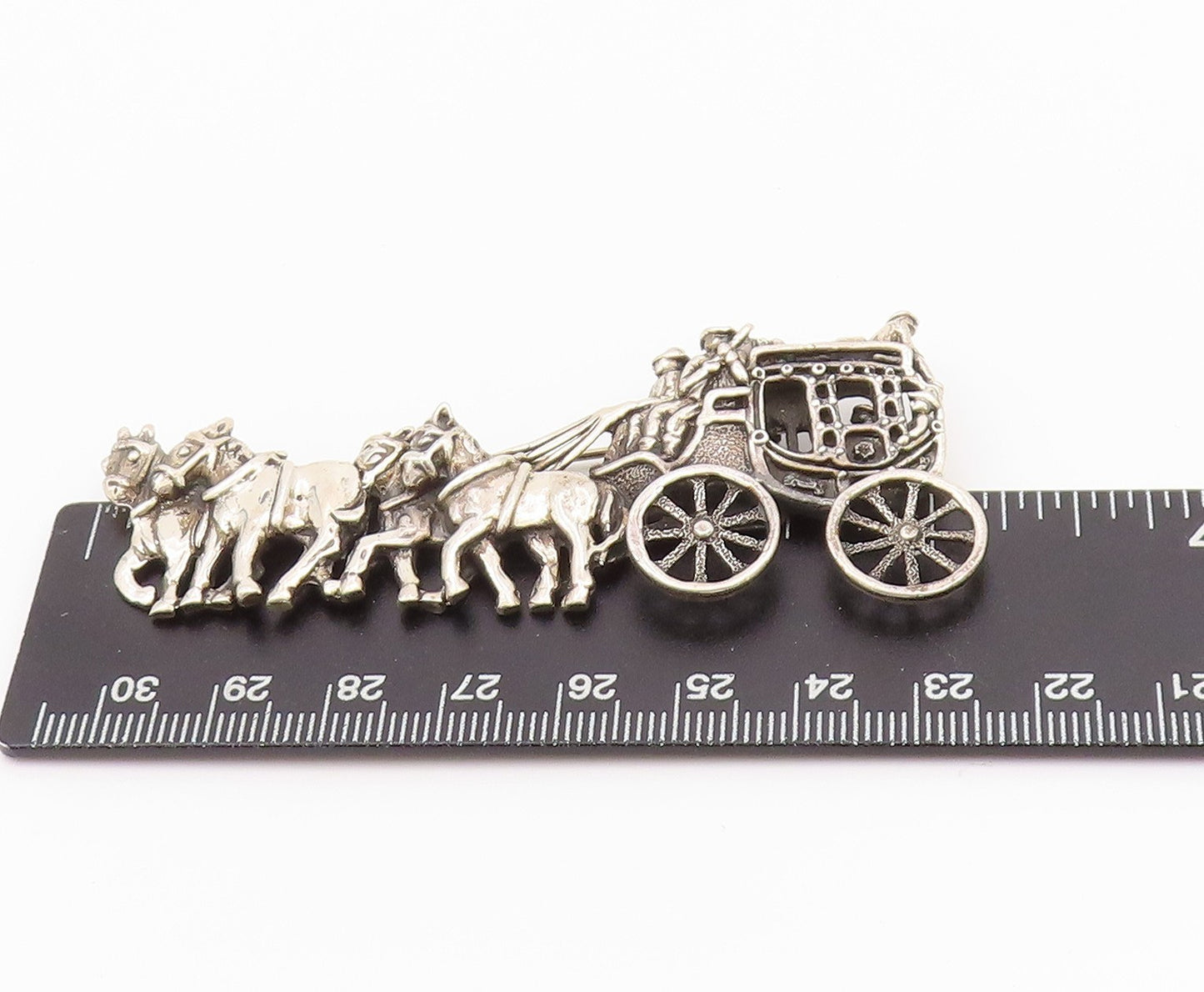 925 Sterling Silver Vintage Brooch Antique Cutout Royal Horse Cart  BP11683
