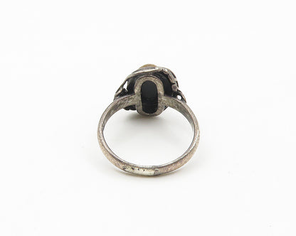 POLAND 925 Sterling Silver  Vintage Cabochon Cut Amber Band Ring Sz 6  RG18420
