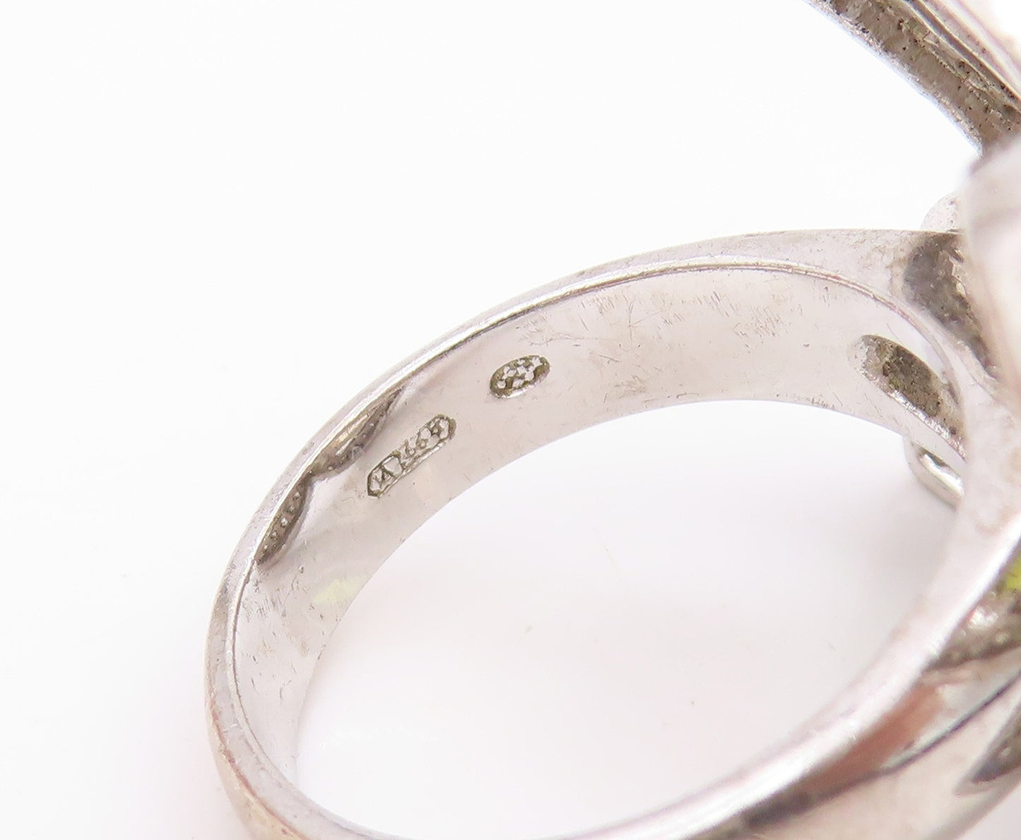 925 Sterling Silver Vintage Ring Pear Cut Gemstone Floral Band  Sz 7  RG34422