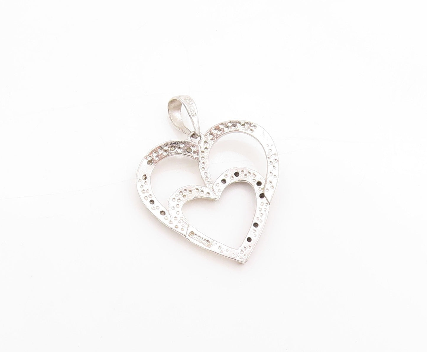 925 Sterling Silver Vintage Pendant Genuine Diamonds Love Heart Charm  PT25039