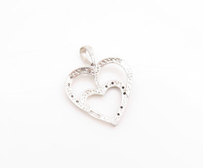925 Sterling Silver Vintage Pendant Genuine Diamonds Love Heart Charm  PT25039