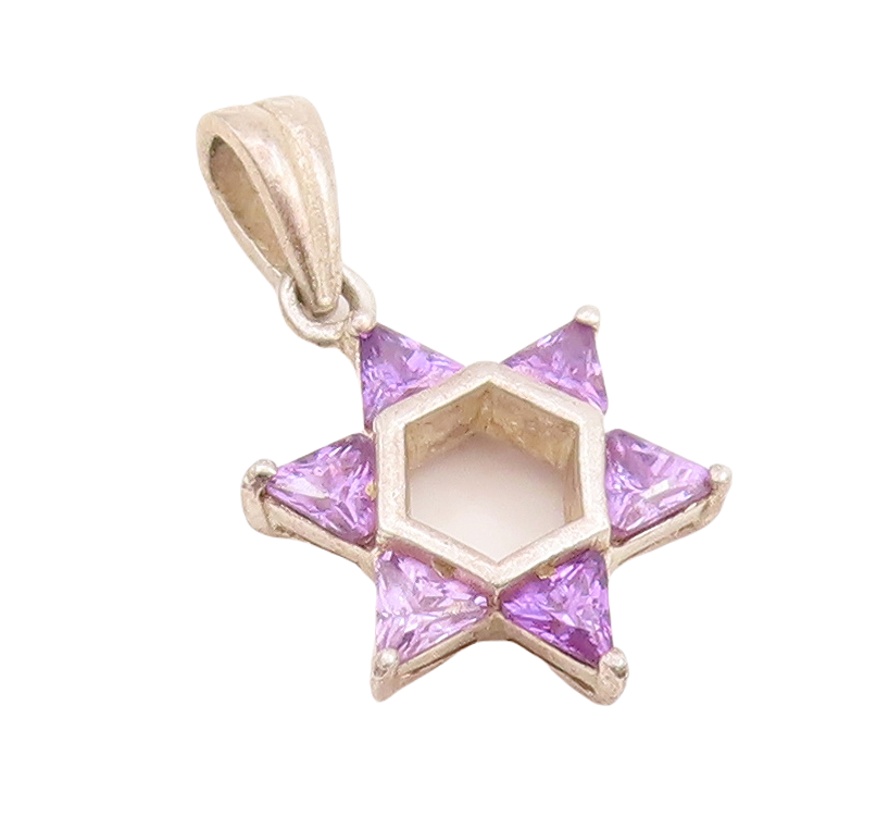 925 Sterling Silver Vintage Pendant Cutout Triangle Amethyst Star  PT23390