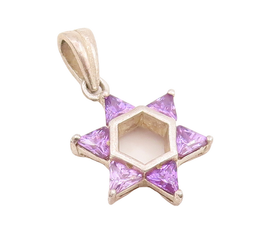 925 Sterling Silver Vintage Pendant Cutout Triangle Amethyst Star  PT23390