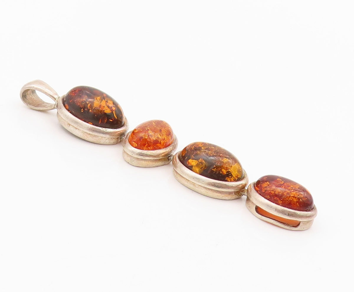 925 Sterling Silver Vintage Pendant Cabochon Honey Amber Drop Design  PT24276