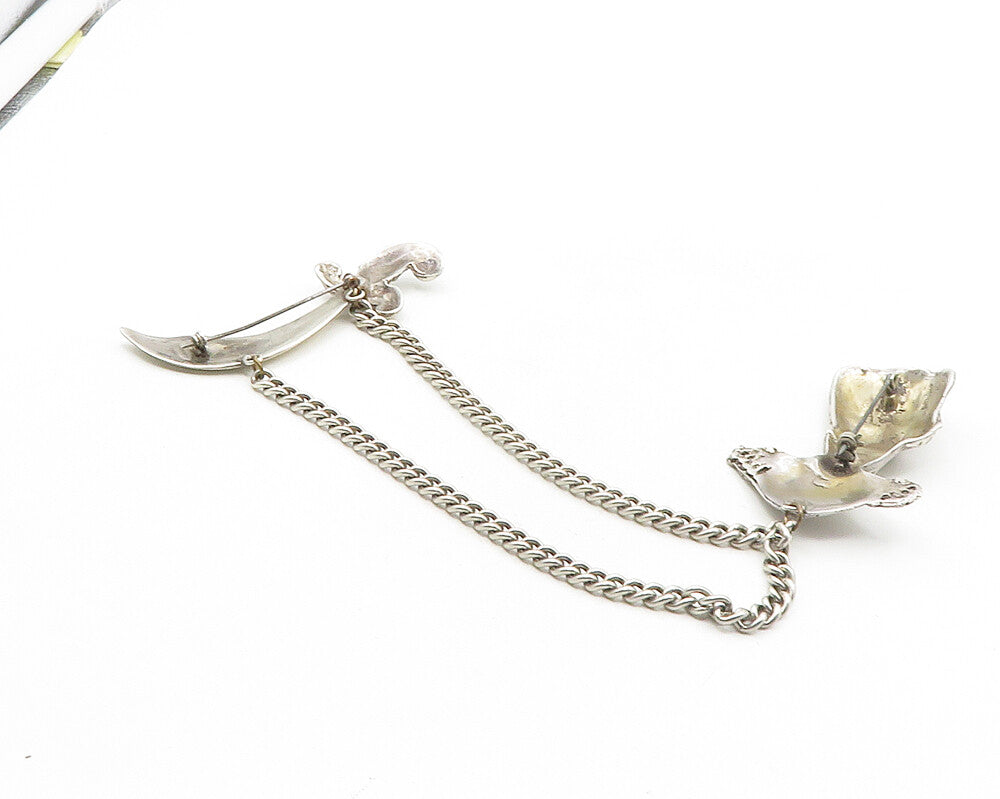 925 Sterling Silver  Vintage Antique Dagger Sword Curb Link Brooch Pin  BP3940