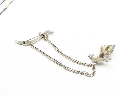 925 Sterling Silver  Vintage Antique Dagger Sword Curb Link Brooch Pin  BP3940