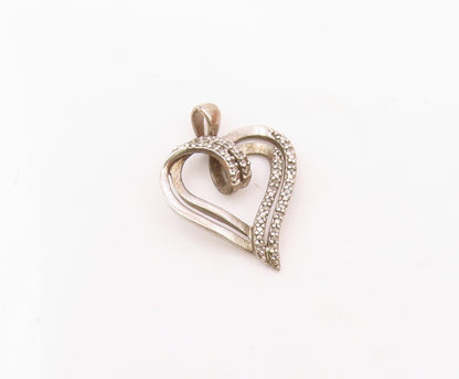 925 Sterling Silver  Vintage Genuine Diamonds Open Love Heart Pendant  PT17086