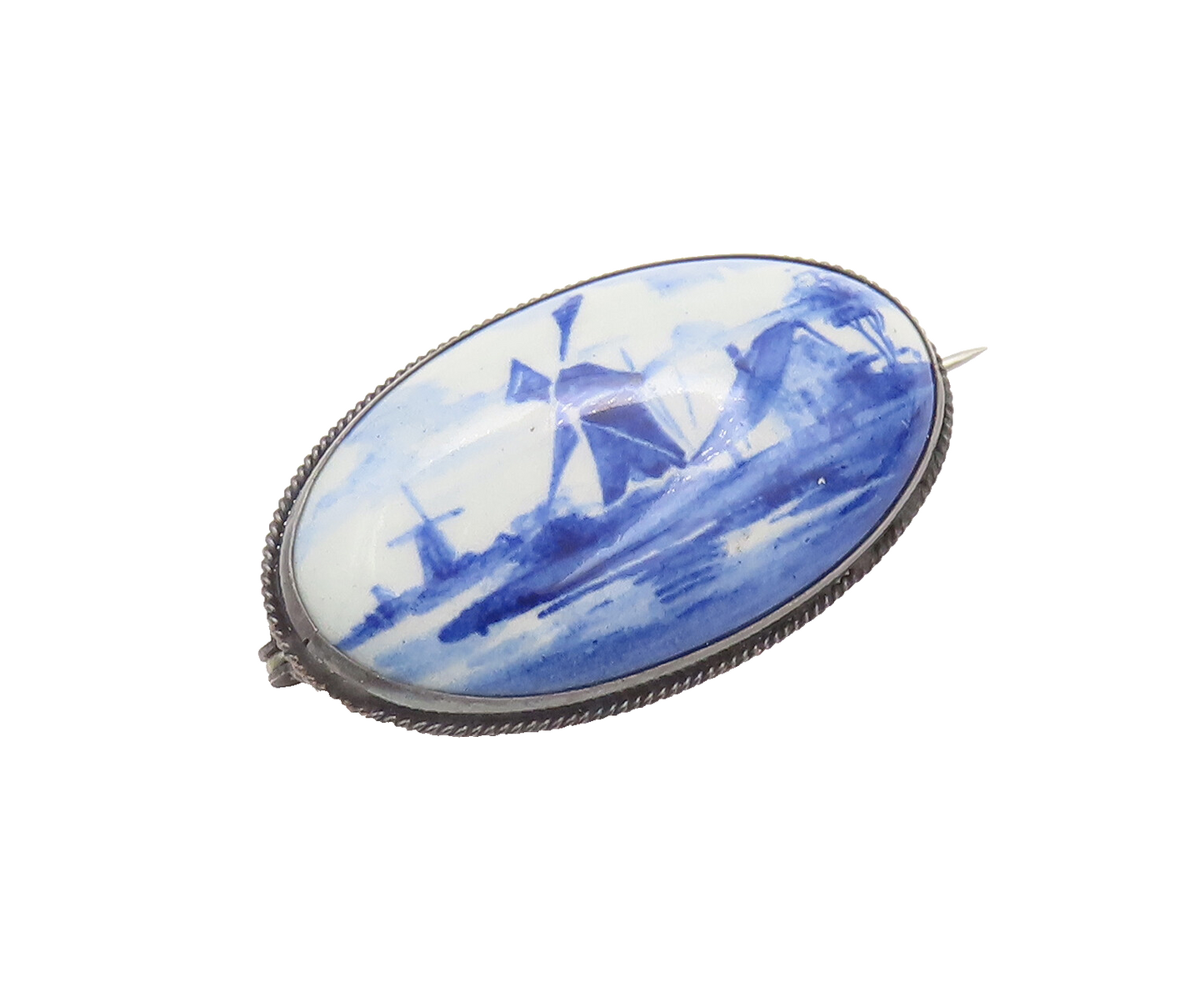 925 Sterling Silver Vintage Brooch Pin HOLLAND Minimalist Oval Landscape BP10696