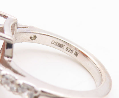 925 Sterling Silver Vintage Ring Square Cut Brown Gemstone & CZ  Sz 7  RG30898