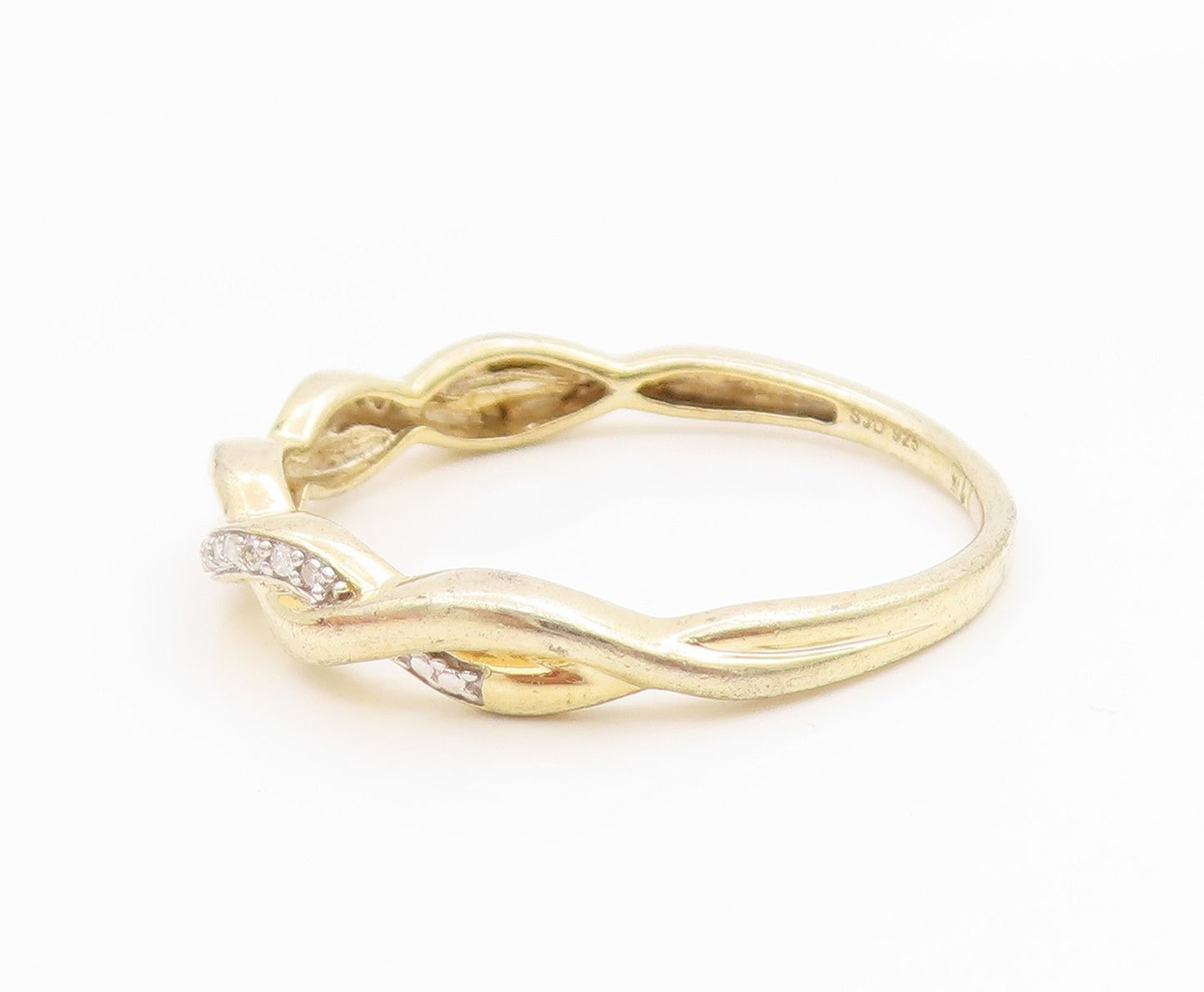 925 Sterling Silver Vintage Ring Gold Plated Real Diamonds Band  Sz 10  RG34479