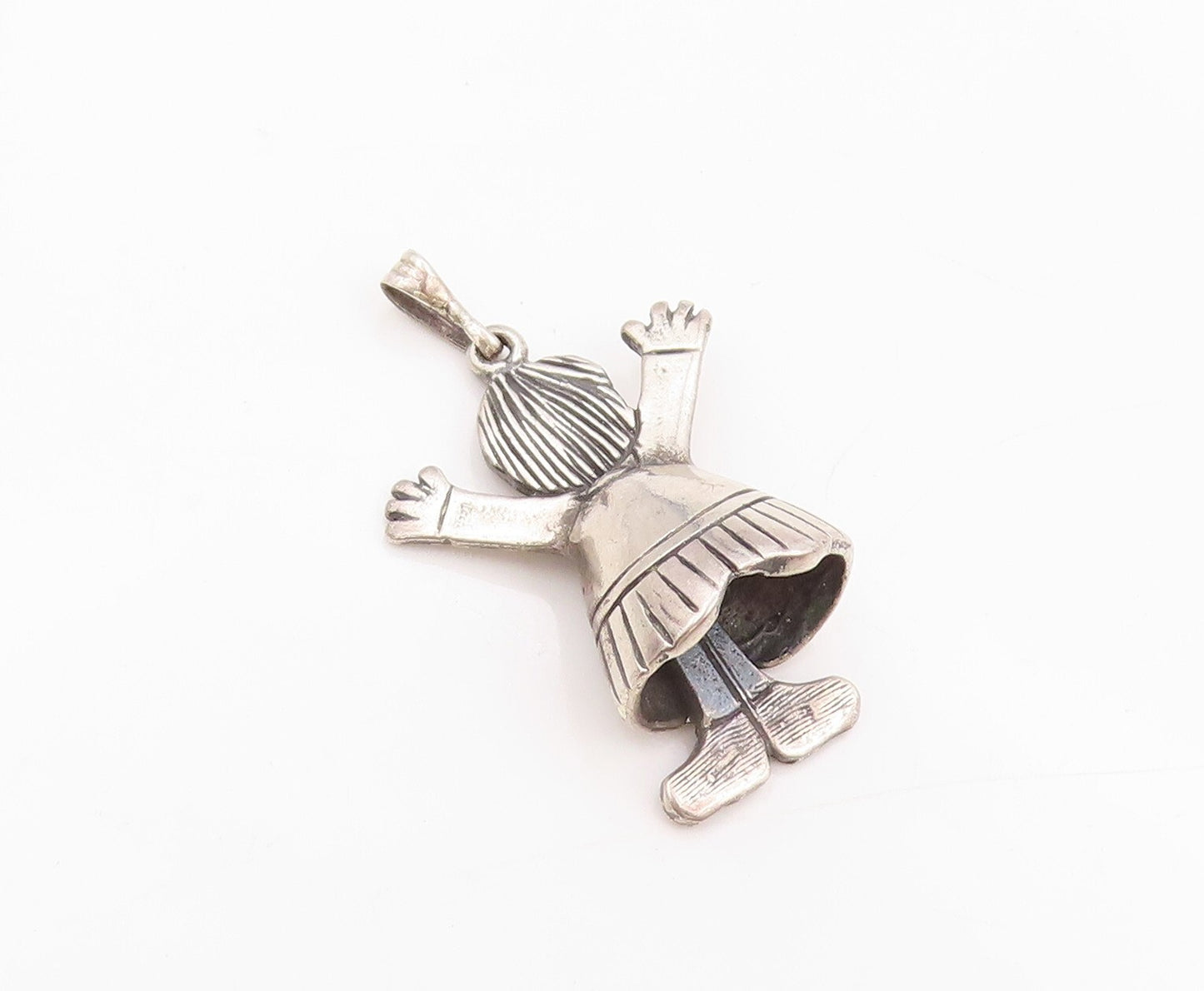 925 Sterling Silver Vintage Pendant Dark Tone Happy Girl Moving Legs  PT23912