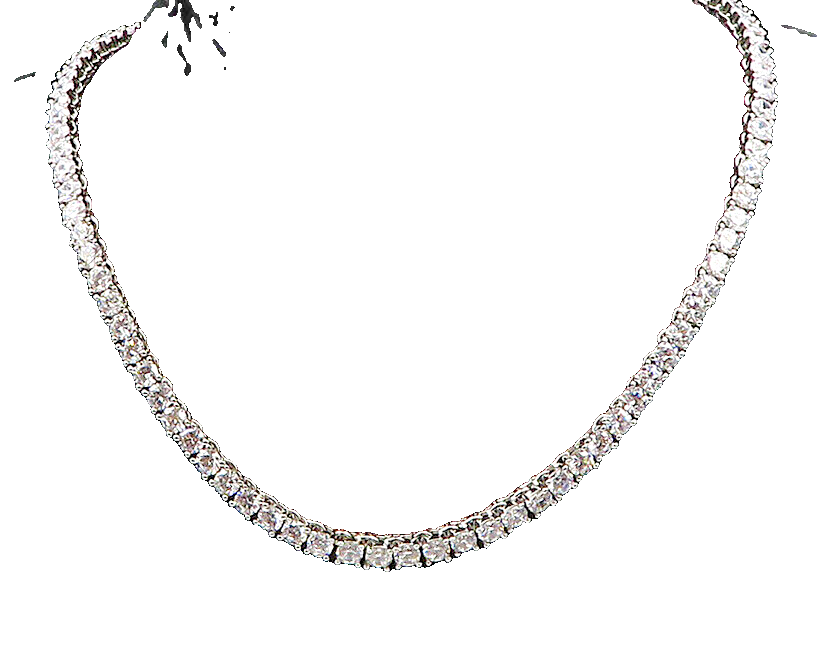 925 Sterling Silver  Vintage Sparkling Cubic Zirconia Chain Necklace  NE3230