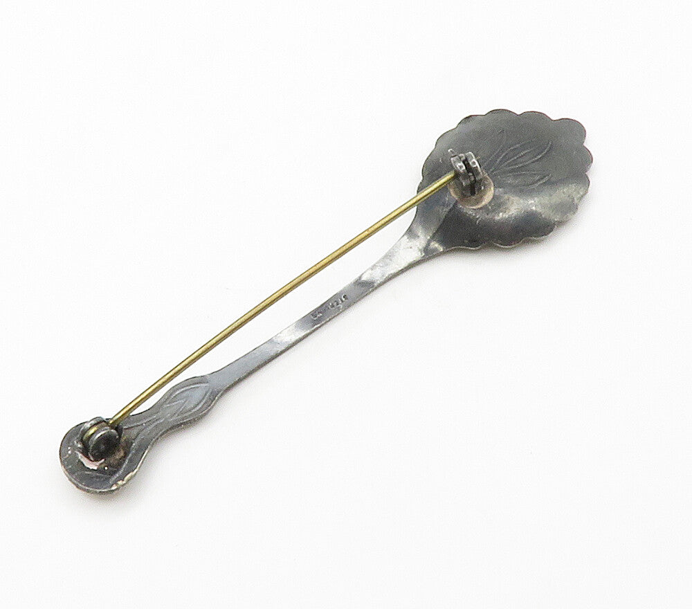 925 Sterling Silver  Vintage Oxidized Floral Leaf Spoon Brooch Pin  BP5815
