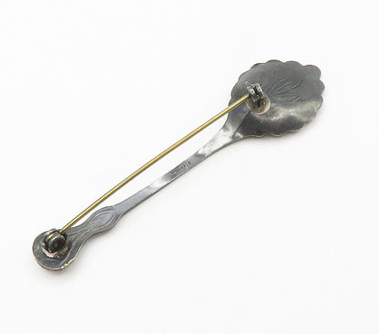 925 Sterling Silver  Vintage Oxidized Floral Leaf Spoon Brooch Pin  BP5815
