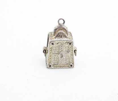 MIDDLE EAST 925 Sterling Silver  Vintage Etched Detail Box Pendant  PT3721