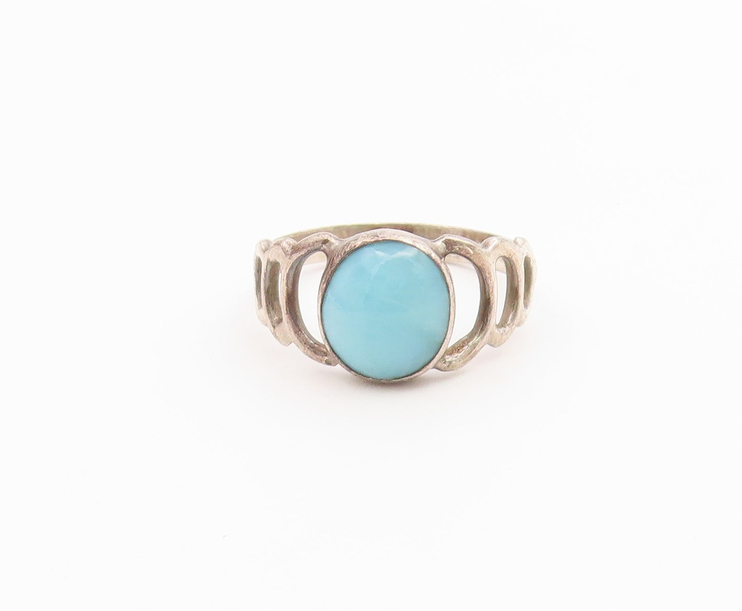925 Sterling Silver Vintage Ring Larimar Open Wave Cutout Band  Sz 6.5  RG36810