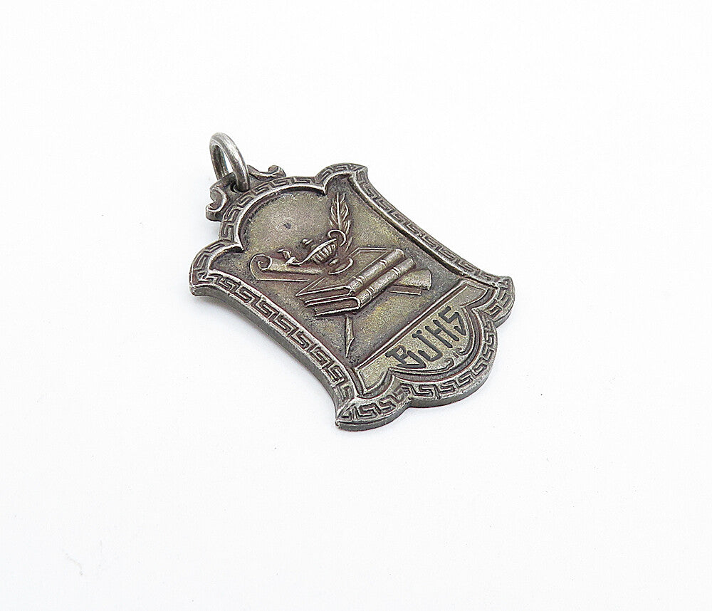 925 Sterling Silver  Vintage Antique BJHS Greek Key Civics Pendant  PT4077