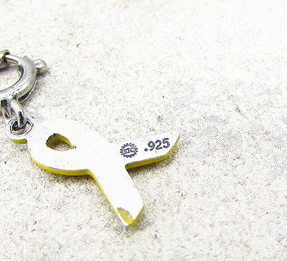 925 Sterling Silver  Vintage Yellow Enamel Ribbon Charm Pendant  PT1752