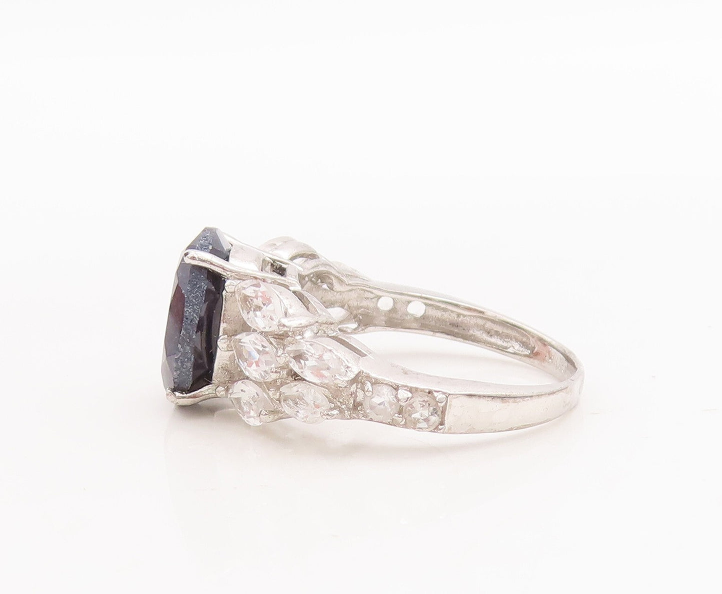 925 Sterling Silver Vintage Ring Oval Cut Sapphire Marquise Topaz Sz 7.5 RG29182