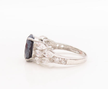 925 Sterling Silver Vintage Ring Oval Cut Sapphire Marquise Topaz Sz 7.5 RG29182