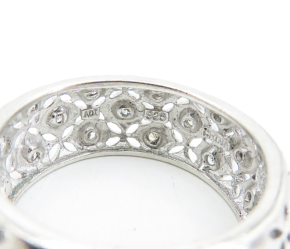 925 Sterling Silver Topaz Dotted Flower Cutout Design Band Ring Sz 10 RG7574