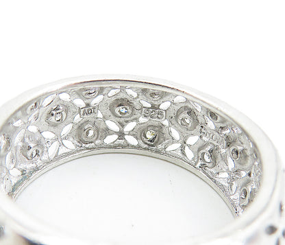 925 Sterling Silver Topaz Dotted Flower Cutout Design Band Ring Sz 10 RG7574