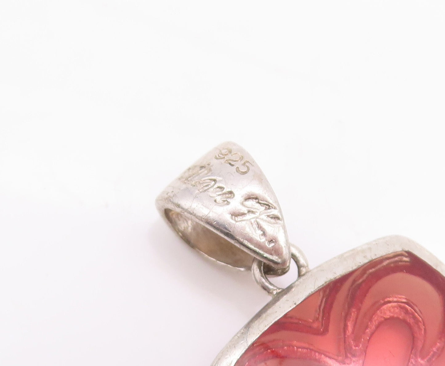 925 Sterling Silver Vintage Pendant Red Gemstone Caged Heart Design  PT23289